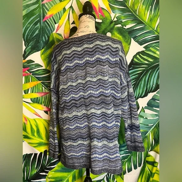 J. Jill XL Heather Blue White Wavy Preppy Knit Fall Winter Coastal Sweater - Picture 4 of 8